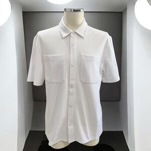 Mode Of One White Short Sleeve Snap Button Shirt Mesh Texture Modern Mens Top Up